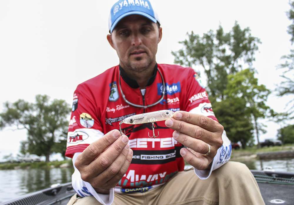 A staple in the Carolina's is a Zara Spook Jr. and Robinson likes the clear version. Clear is great because on the clear lakes in South Carolina, spotted bass and largemouth can hear and see baits much farther than other places.