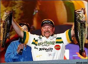 Preston Clark is ecstatic with his Puralator Big Bass and second-place standing after Day 1.