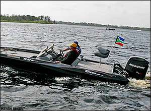 South Africa's Anre'De Villiers hits the water for Day 2.