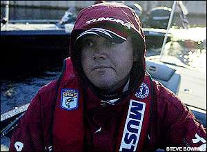 Greg Hackney has his rain gear at the ready for Day 3 on Lake Toho.