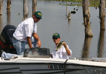 This was one of the few small bass Ray Huddleston and Kevin Koone, of Arkansas Tech University, caught on their way to victory.