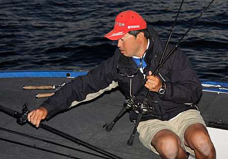 Yusuke Miyazaki gathers his rods early on Day One of the Battle on the Border.