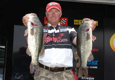 Southern Open winner Randy Tharp holds two of the bass that helped him win with a two-day total of 44-10, more than six pounds ahead of runnerup Matt Herren