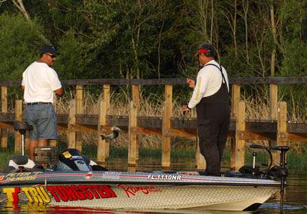 Peter Thliveros swings his first bass of the day on board.  In third after the first day, Peter T finished 11th
