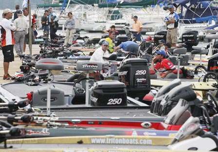 Anglers mill about the dock during the weigh-in.