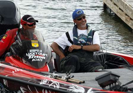 Casey Ashley (right) and co-angler Al Odom are all smiles coming in.
