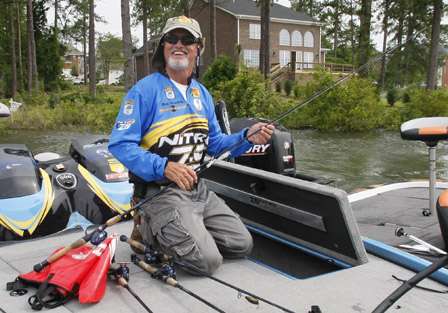 BASS legend and four-time Bassmaster Classic winner Rick Clunn puts his rods away. Clunn has made the 50 cut twice this season but finished 88th on Lake Murray.