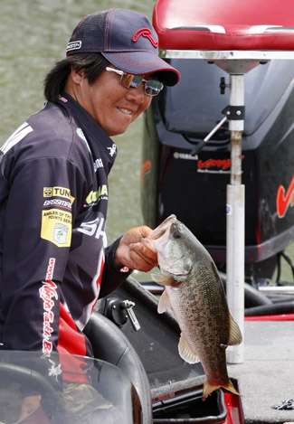 Kotaro Kiriyama shows off his best fish from Friday.