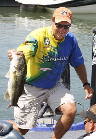 Steve Kennedy proudly displays a big one he caught. He had a total of 22 pounds, 4 ounces for Saturday.