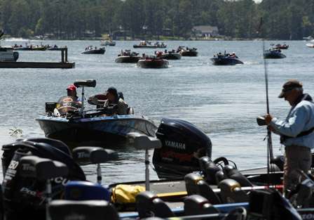 Anglers arrive in mass for the weigh-in Saturday.