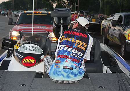 Jason Williamson waits his turn at the ramp with several other Bassmaster Elite Series pros.