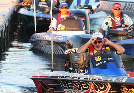 David Sherrer was the first boat out and led the full field of contenders from the launch area to begin Day One.