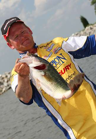 Jon Bondy with one of the fish that helped him move to 32nd place after Day One with 13 pounds, 9 ounces.