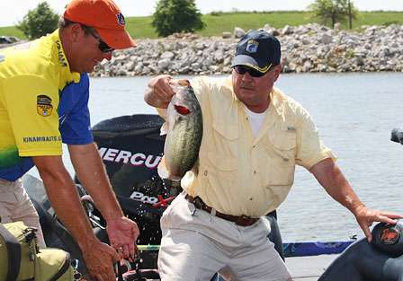 Co-angler John Wentzell, fishing with Elite Series pro Steve Kennedy, finished his first day on Wheeler Lake in fourth place with 12 pounds, 10 ounces.