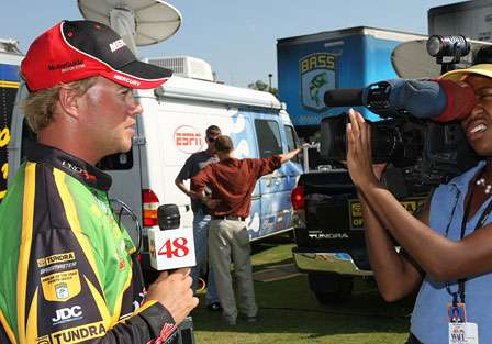 After weighing his fish, hometown favorite Timmy Horton was interviewed by Michaelene Tetteh of local NBC affiliate WAFF.