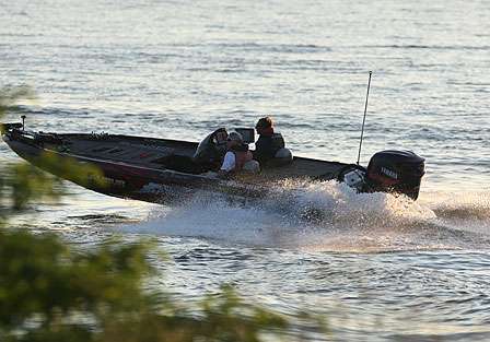 Zell Rowland heads up Wheeler Lake. He starts the day in 79th and will have to place 50th or better to fish on Saturday.