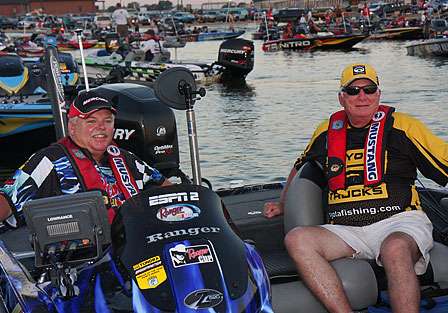 Tommy Biffle and Harry Potts share a laugh as they wait for the start of Day Two. 