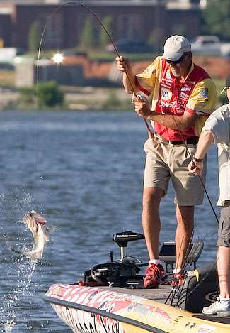 Boyd Duckett fights a fish to the boat on Day Two.