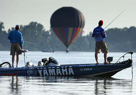 Todd Faircloth and the rest of the field fishing in the Decatur Flats area had a hot-air balloon dipping down close to the water to check out how they were doing on Day Three. 