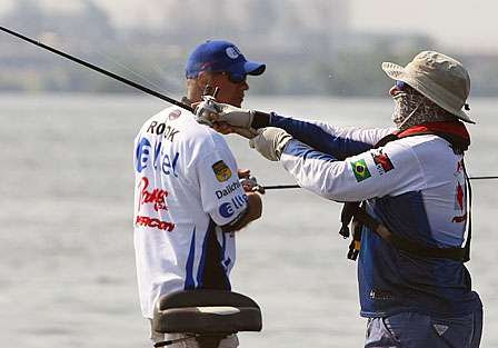 Co-angler Marcos Malucelli, fishing with Elite Series pro Scott Rook, was dressed to beat the heat.