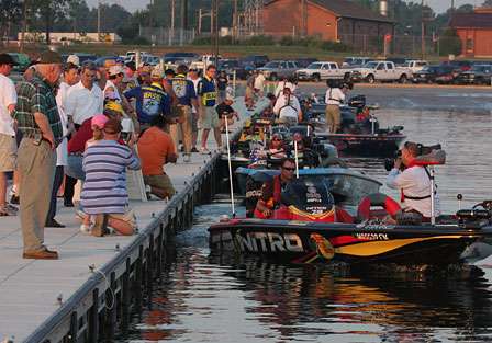 Kevin VanDam leaves the dock in first place.