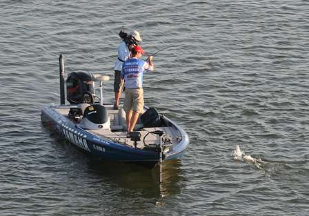Faircloth brings another fish to the boat early on Day Four.