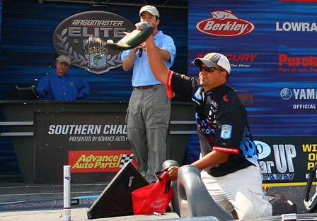 Jeremy Starks pulls his best fish from the livewell.