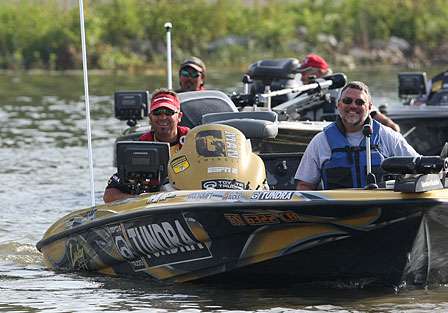 Gerald Swindle and his co-angler are all smiles as they begin Day One of the Bluegrass Brawl.