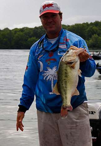 Wade Grooms holds up another Kentucky Lake bruiser; Grooms would finish Day Two in 6th place.