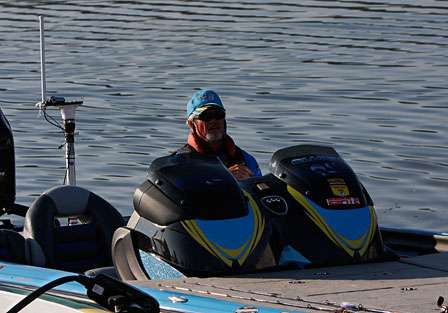 Rick Clunn is seated in his boat with the BASSCam just over his shoulder; he and Kevin VanDam will be streaming video as coverage allows. You can find the link from the Bassmaster.com homepage.