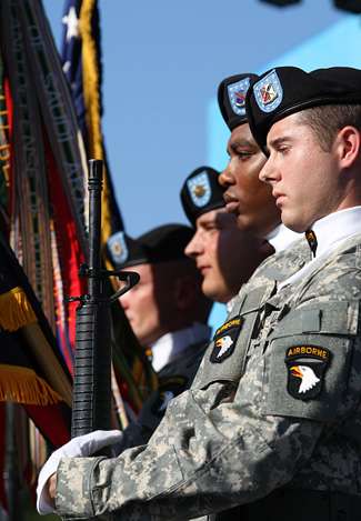 Members of the 101st Airborne Division Air Assault Honor Guard presented the Colors while the national anthem was played.