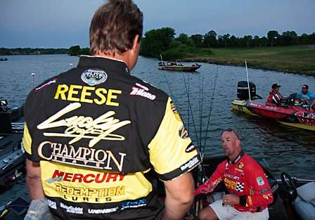 Skeet Reese and Marty Stone talk strategy early on Day Three. Reese starts the day in 35th place.
