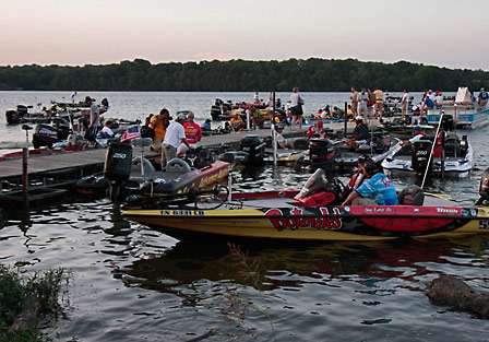 The small dock at Sanders Ferry Park is a hub of activity early in the morning on Day Three of competition in the Tennessee Triumph.
