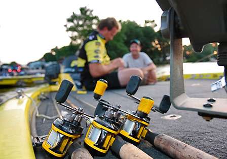 Skeet Reese makes final preparations as his Revo Limited Edition Skeet Reese signature reels lay at the ready on the front deck.