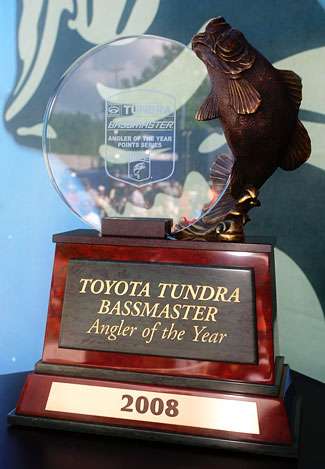 The Toyota Tundra Bassmaster Angler of the Year trophy was on display, and will be presented to the winner after next week's final Elite Series event on Oneida Lake in Syracuse, N.Y. 
