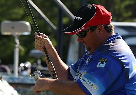Jim Murray Jr. spent time in Angler Alley to re-spool new line on his spinning reels. 