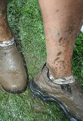 After the Day One weigh-in there was plenty of muddy feet in the crowd.