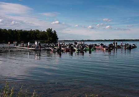 Competitors boats covered every foot of the available dock space at Oneida Shores Park as the pros and co-anglers made their way to the weigh in stage on the third day of the Champions Choice.