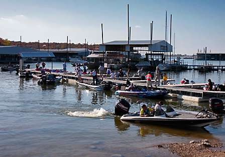 Contenders for the Central Open 3 on Lake Texoma make their final trip to the docks at the Highport Marina