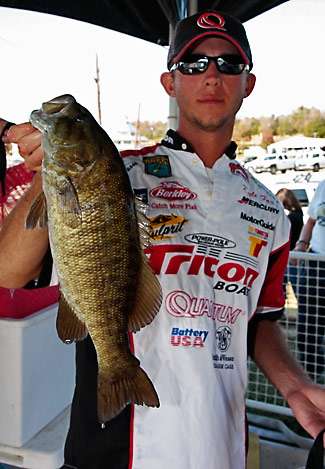 Pro Kyle Fox brought only one fish to the scale on Day Two, a 2-12 smallmouth that put him just shy of the money cut (50th). He finished in 52nd place.