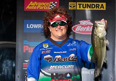 Co-angler Kathy Crowder finished the day in eighth place and will fish against a field of men for all the marbles on Day Three.