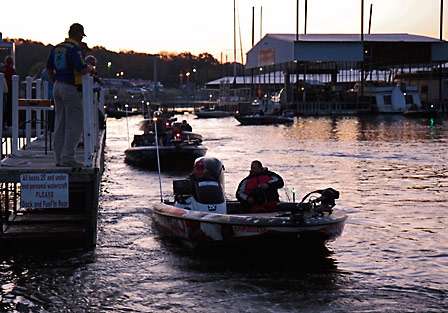 The first flight of anglers leaves the dock at the Highport Marina marking the official start to the final day of competition.
