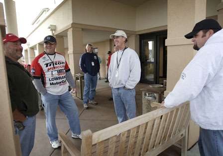 Anglers share stories while they relax at the hotel following the cancellation of day one.