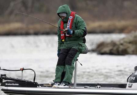 Cold temperatures and gusty winds meant anglers had to bundle up.