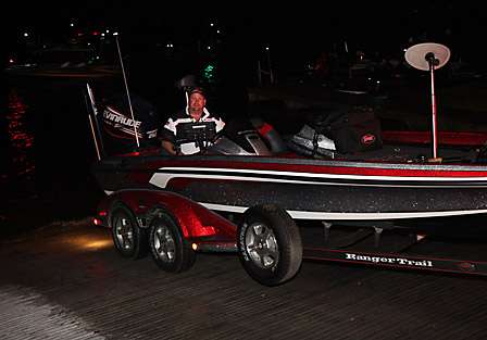 Steve Hayden is backed into the water at the Wooten Park ramp as he prepares to compete on Day One of the 2009 Bassmaster Southern Open number one.