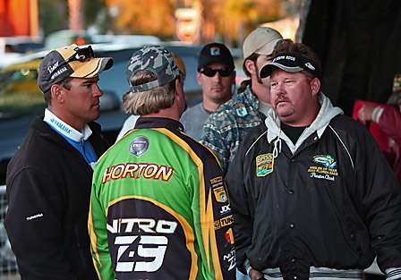 Dave Wolak and Timmy Horton talk with Preston Clark, another Elite Series pro, about their day on the water. Horton and Clark would finish Day Two in the top 10 with Wolak in 15th.