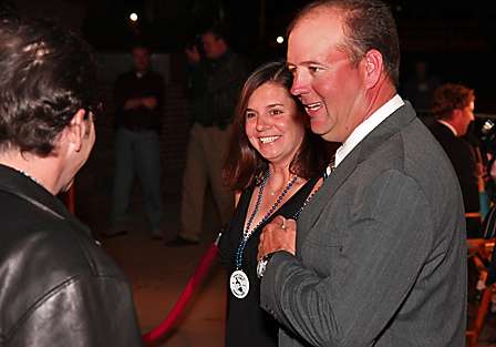 Steve Kennedy and his wife Julia talk with Bassmaster Emcee Keith Alan.