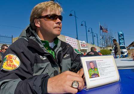 Tim Horton and all the competing anglers had bio cards placed in front of them to help media members identify them.

