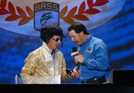 Trip Weldon, impersonating Elvis, warms up the crowd with Keith Alan.