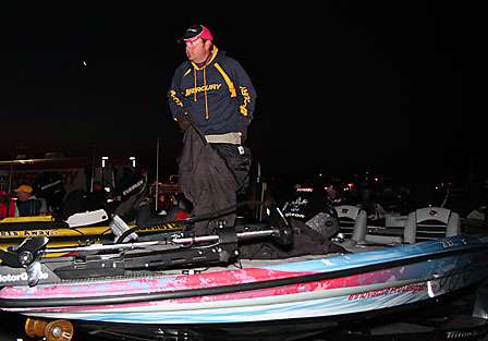 Greg Hackney bundles up for a long cold ride on the river. Hackney is considered a local favorite even though he admits he doesn't fish here as often as he would like.